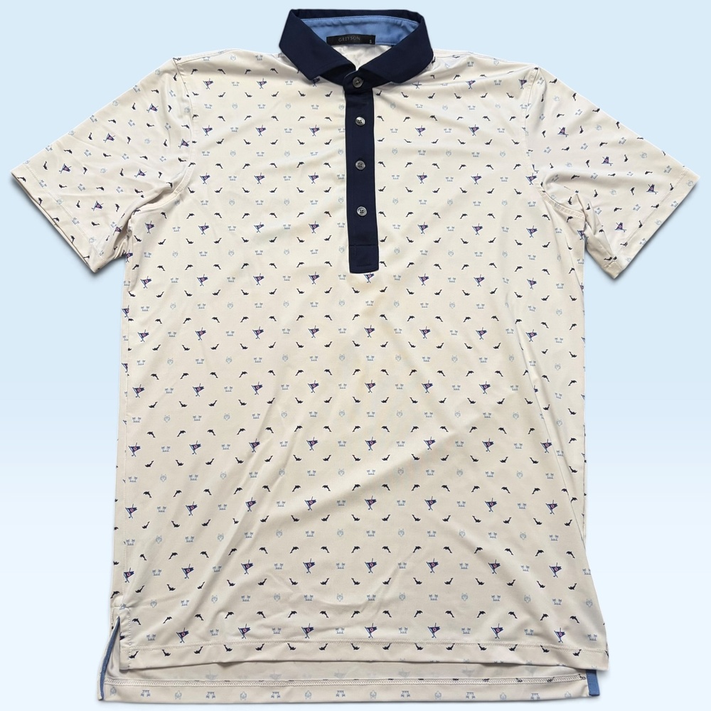 Greyson Polo Shirt Mens Small White Nautical Print Golf Performance Stretch